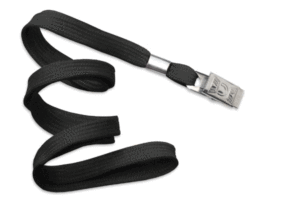 Black 10mm flat lanyard with bulldog clip