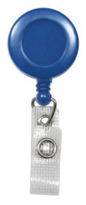 Blue badge reel with reinforced vinyl strap
