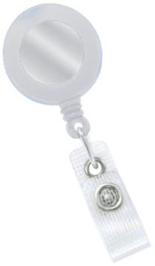 White badge reel with sticker